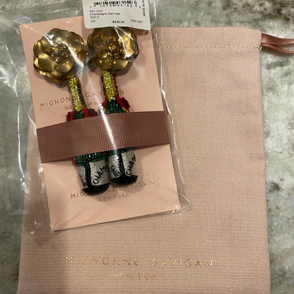 Mignonne Gavigan champagne earrings. New in package.